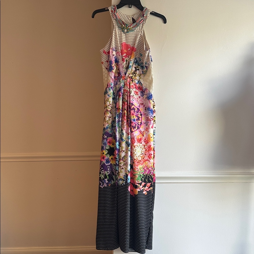 Ranna Gill Anthropologie Arnala Maxi Dress beaded lace inset floral size 2 EUC - Picture 4 of 12